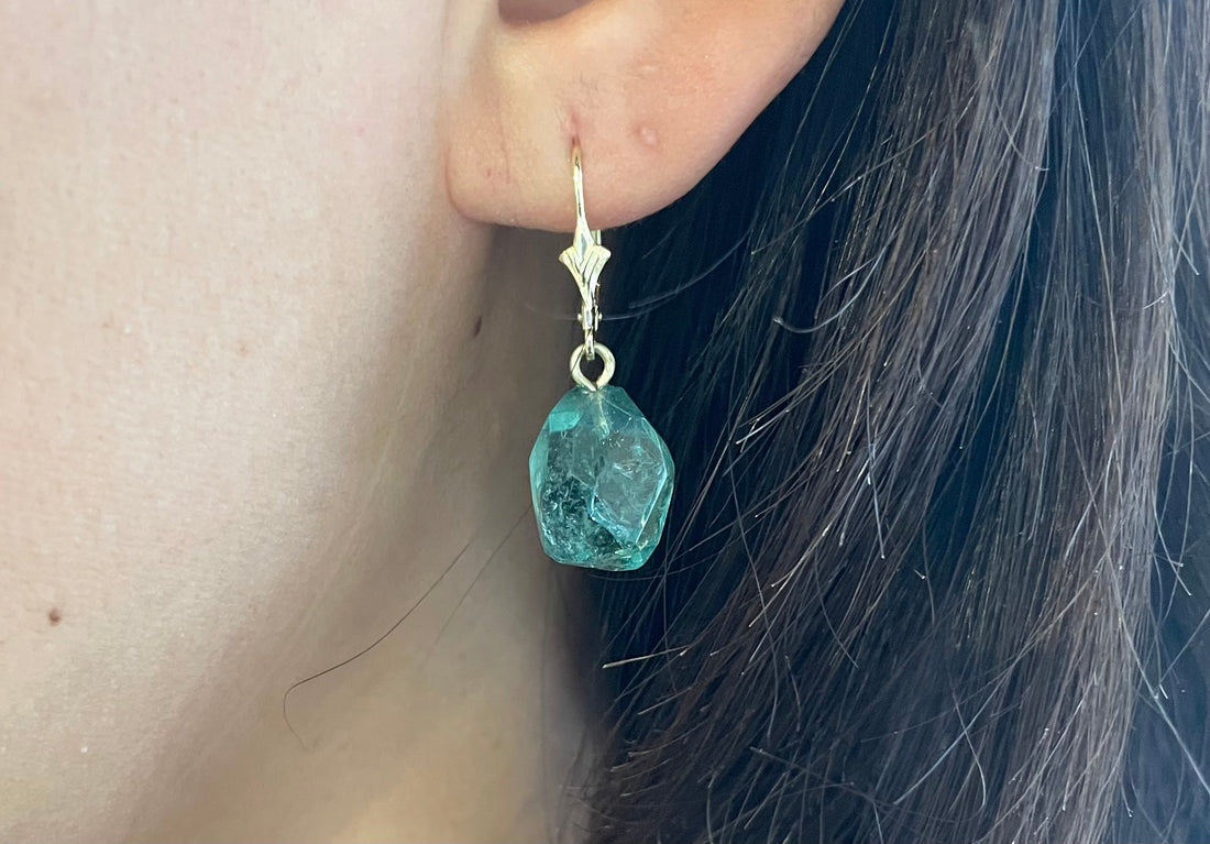 Faceted teel colored tourmaline earrings-Earrings-The Antique Ring Shop