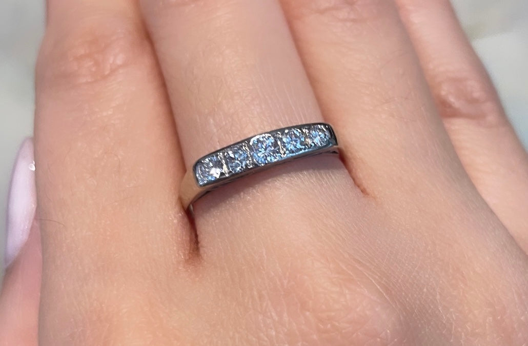 White gold ring with brilliant cut diamonds-vintage rings-The Antique Ring Shop