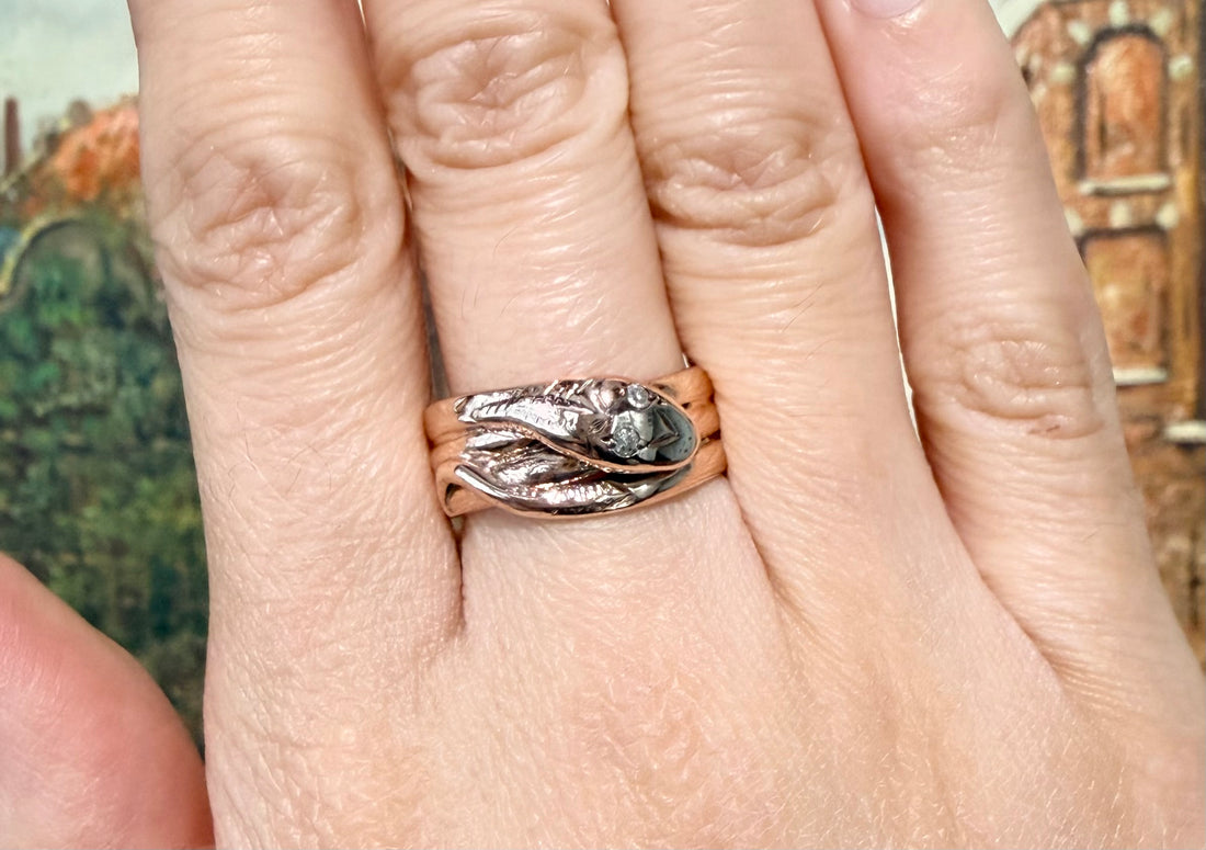 Antique snake ring with diamond eyes