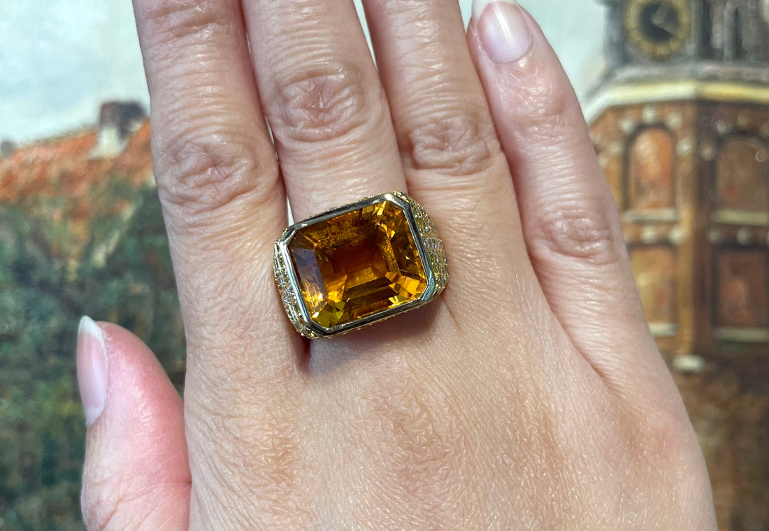 Citrine, yellow sapphire and diamond ring-Vintage Rings-The Antique Ring Shop