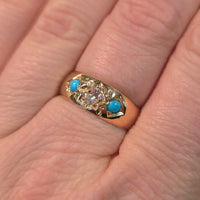Victorian old cut diamond and turquoise gypsy ring-Antique rings-The Antique Ring Shop
