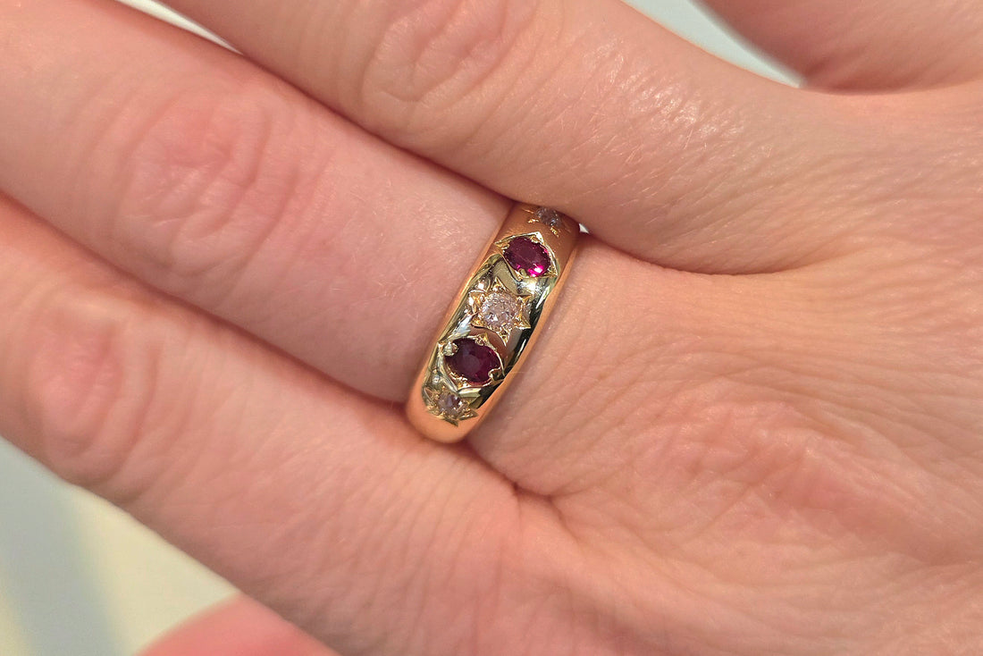Ruby and old cut diamond gypsy ring from 1905-Antique rings-The Antique Ring Shop