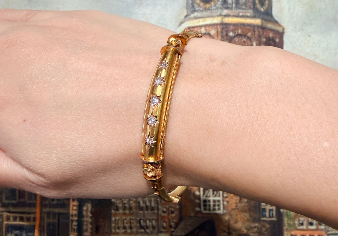 Edwardian hinged bracelet with old cut diamonds-Bracelets-The Antique Ring Shop
