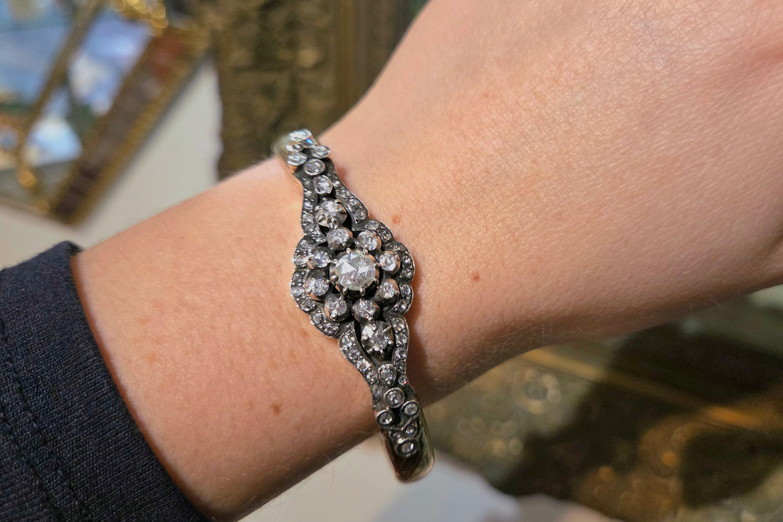 Vintage rose cut diamond bracelet in 14 carat gold and silver