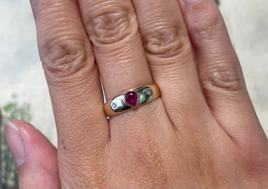 Ruby and diamond ring in 18 carat gold-wedding rings-The Antique Ring Shop