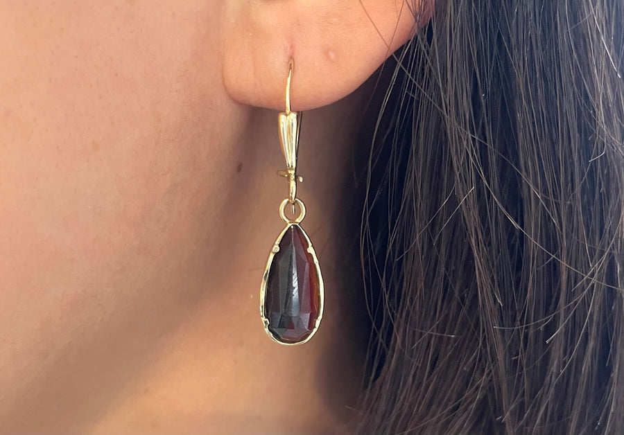Garnet pendant earrings in 14 carat gold-Earrings-The Antique Ring Shop