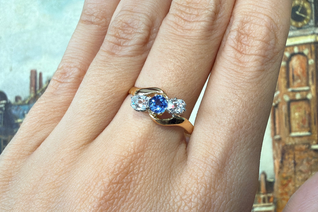 Victorian sapphire and old cut diamond swirl ring-Antique rings-The Antique Ring Shop
