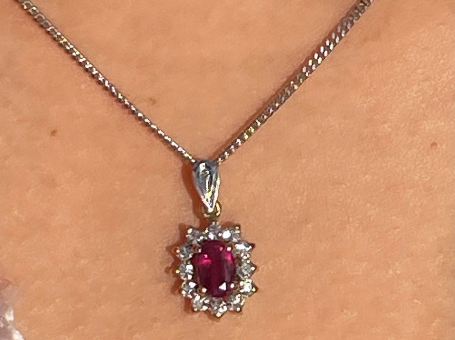 Ruby and diamond pendant-Pendants-The Antique Ring Shop