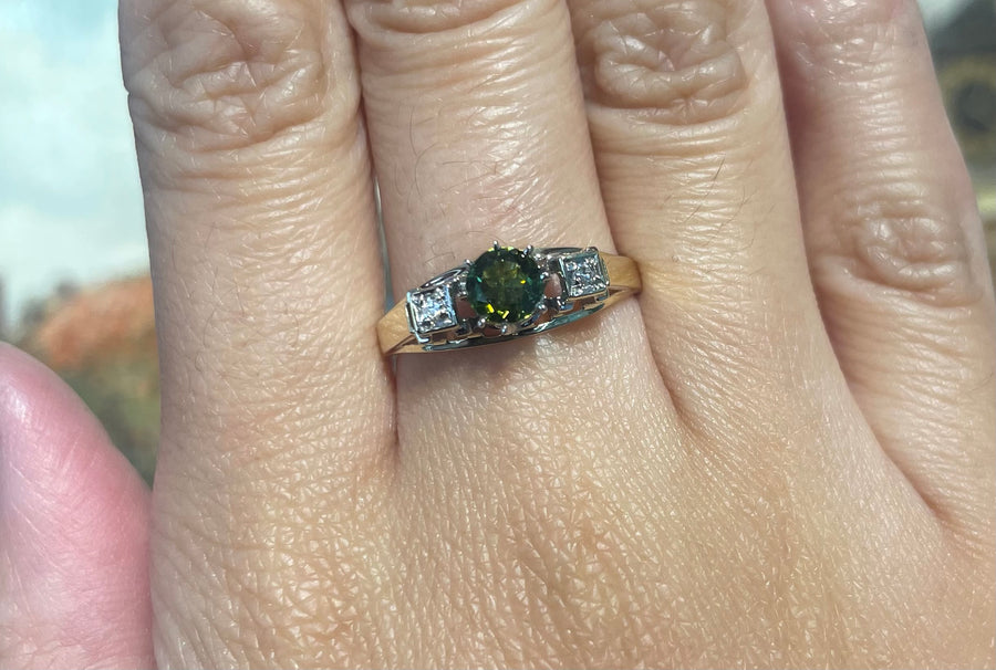 Vintage tourmaline and diamond ring in 14 carat gold-Vintage Rings-The Antique Ring Shop