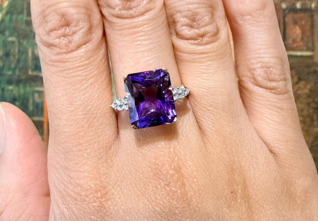Amatrine and diamond ring in 14 carat gold-Vintage Rings-The Antique Ring Shop