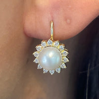 Pearl and diamond earrings in 14 carat gold-Earrings-The Antique Ring Shop