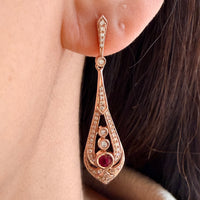 Ruby and diamond pendant earrings in rose gold-Earrings-The Antique Ring Shop