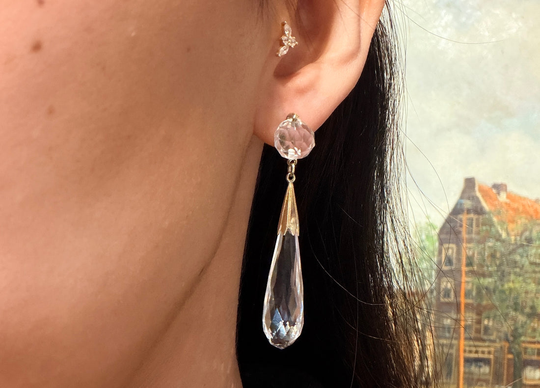 Vintage rock crystal pendant earrings-Earrings-The Antique Ring Shop