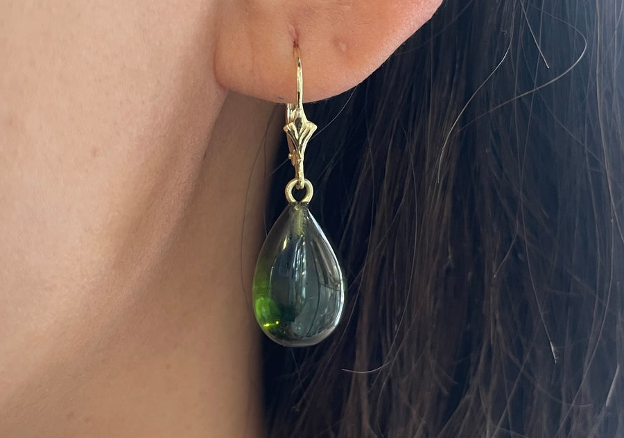 Green tourmaline pendant earrings-Earrings-The Antique Ring Shop