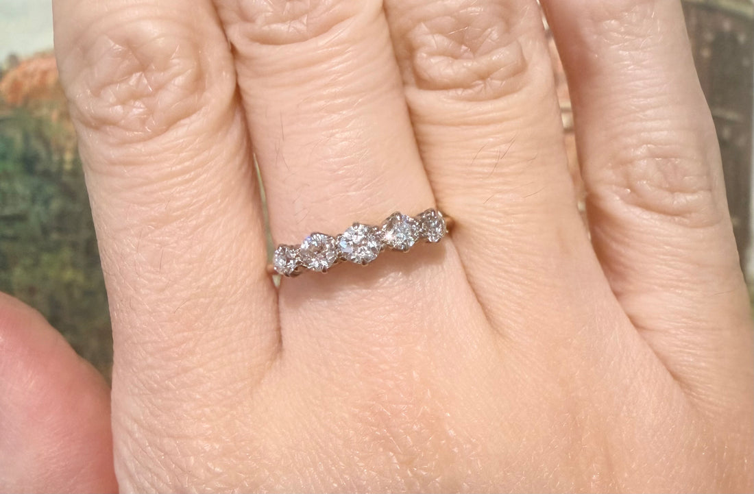 Five stone old cut diamond ring in 18 carat gold