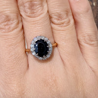 Vintage sapphire and diamond cluster ring-engagement rings-The Antique Ring Shop