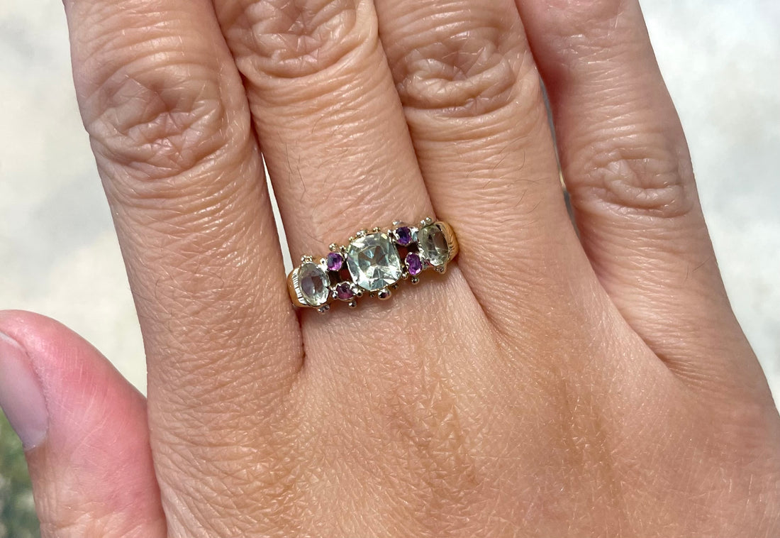 Victorian chrysoberyl and tourmaline ring-Antique rings-The Antique Ring Shop