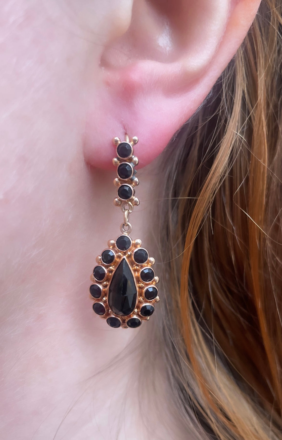 Garnet pendant earrings in 14 carat rose gold-Earrings-The Antique Ring Shop