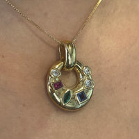 Diamond sapphire ruby and emerald pendant-Pendants-The Antique Ring Shop
