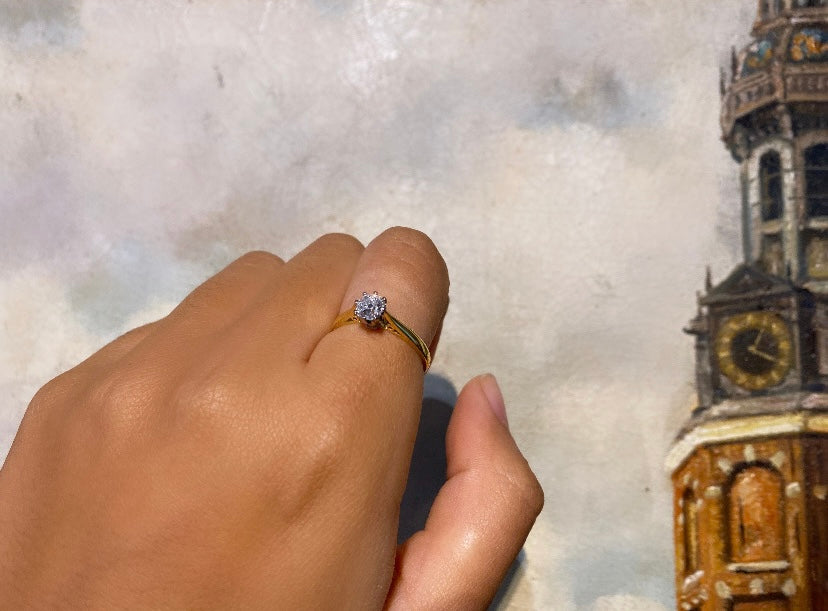 Old mine cut diamond solitaire ring-engagement rings-The Antique Ring Shop