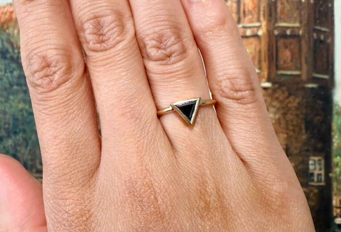 Black diamond ring in 18 carat gold-Vintage Rings-The Antique Ring Shop