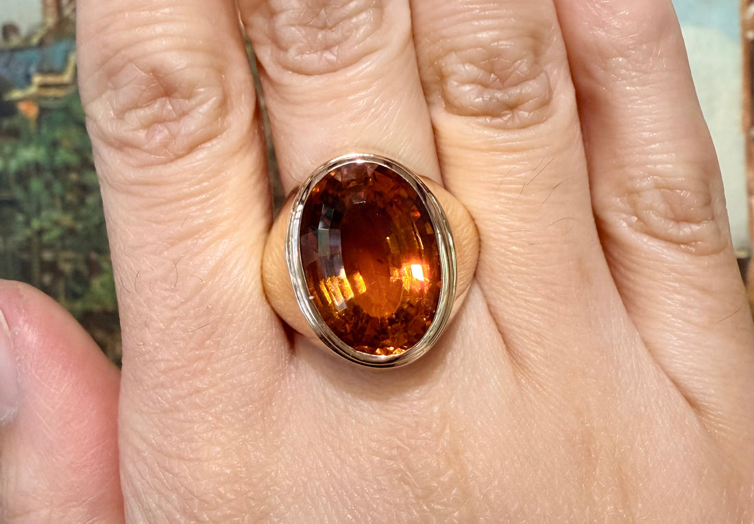 Oval Citrine ring in 14 carat gold-gents rings-The Antique Ring Shop