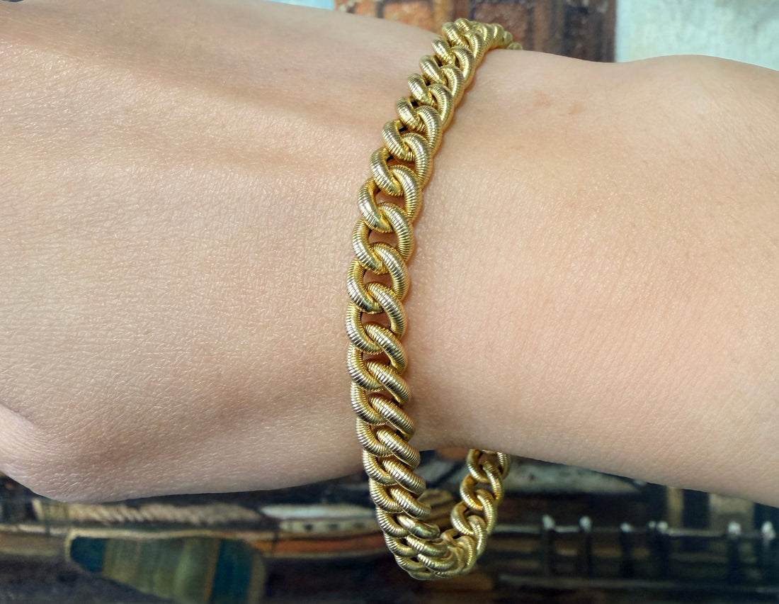 Vintage gourmet bracelet with rope links-Bracelets-The Antique Ring Shop