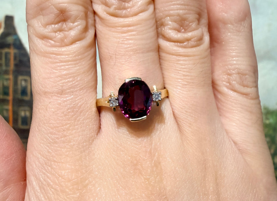 Vintage garnet and diamond ring in 14 carat gold-Vintage Rings-The Antique Ring Shop