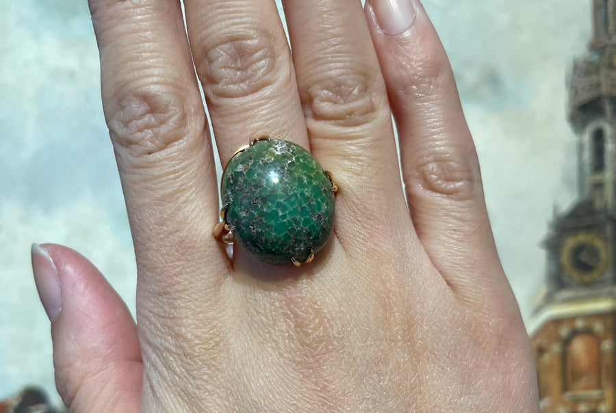 Cabochon turquoise ring in 18 carat gold-Antique rings-The Antique Ring Shop