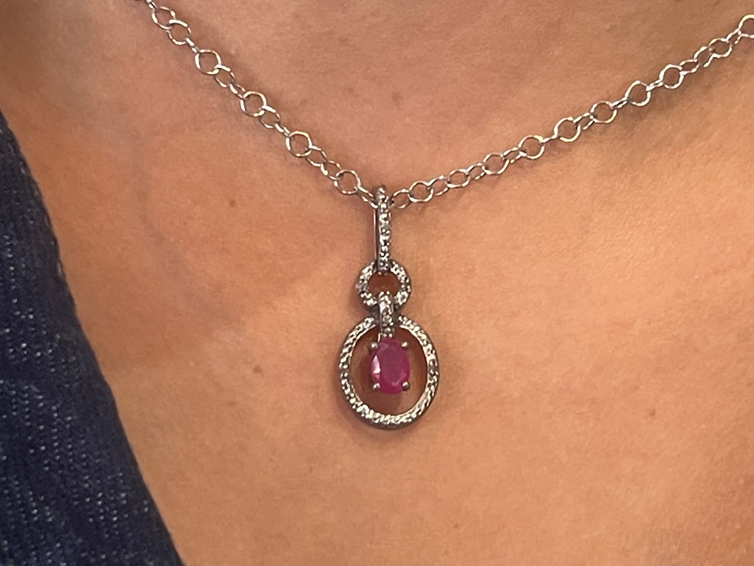 Ruby & Diamond Gold Plated Silver Collier-Pendants-The Antique Ring Shop
