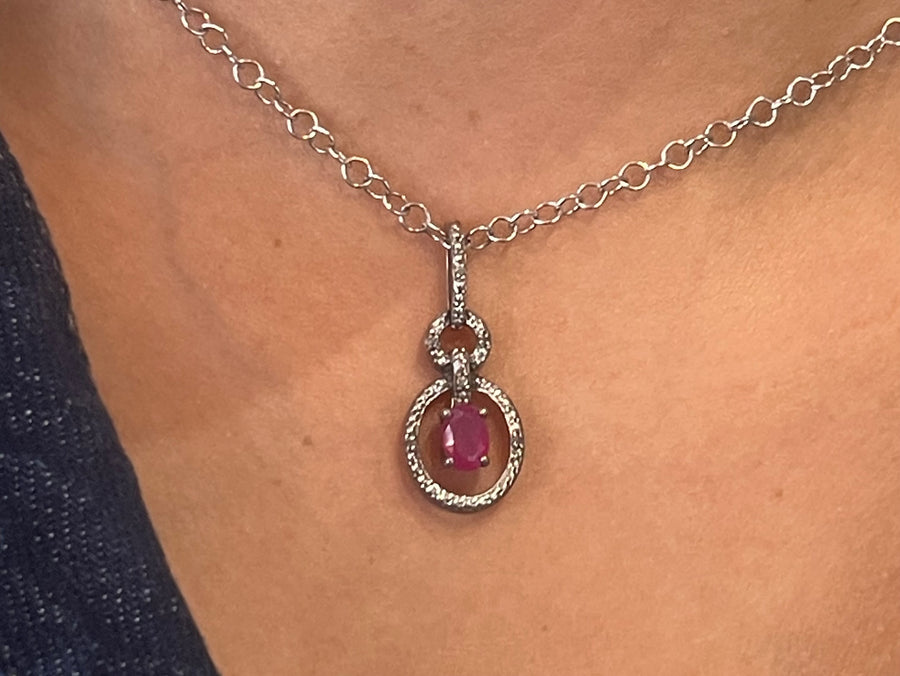 Ruby & Diamond Gold Plated Silver Collier-Pendants-The Antique Ring Shop