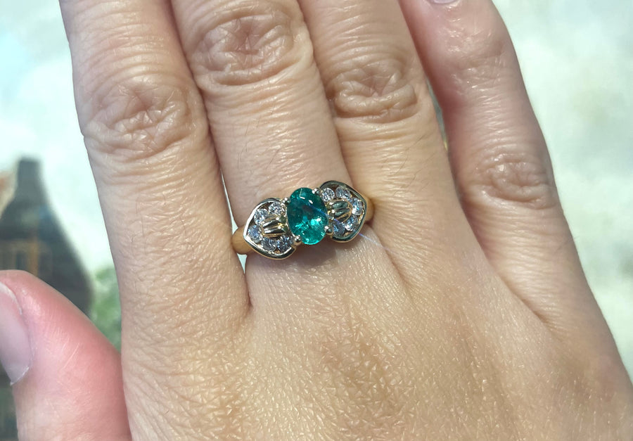 Emerald and diamond ring in 18 carat gold-engagement rings-The Antique Ring Shop