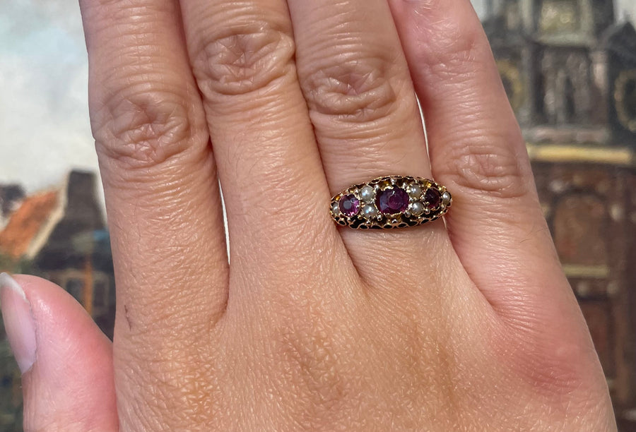 Victorian garnet and pearl ring from 1899-Antique rings-The Antique Ring Shop