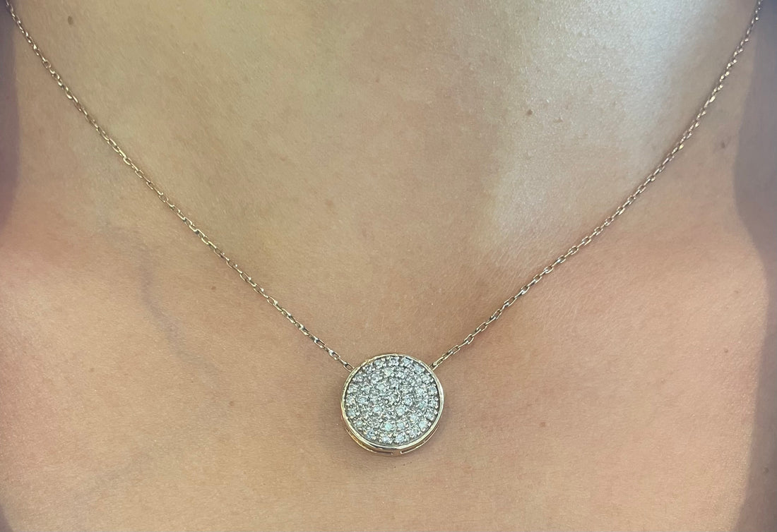 Diamond pendant in yellow and white gold-Pendants-The Antique Ring Shop