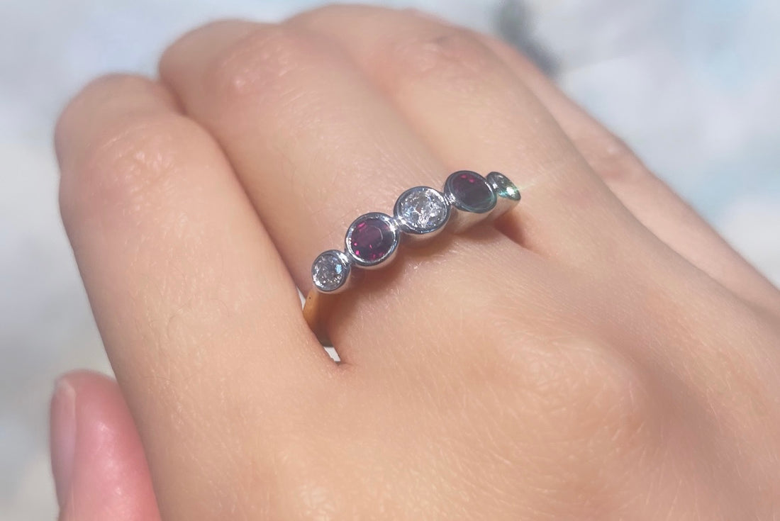 Ruby and diamond ring in 18 carat gold-engagement rings-The Antique Ring Shop