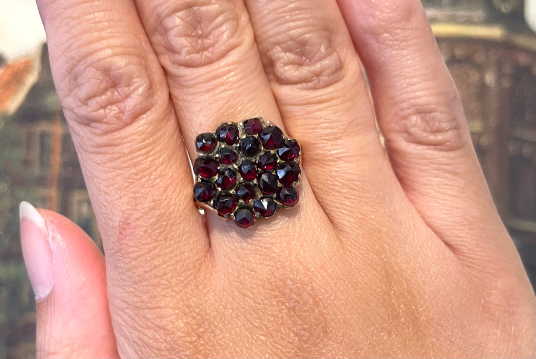Garnet cluster ring in 14 carat gold-Vintage Rings-The Antique Ring Shop
