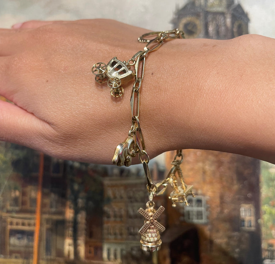 Vintage charm bracelet in 14 carat gold-Bracelets-The Antique Ring Shop