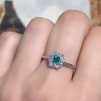 Art Deco platinum ring with emerald and diamonds-engagement rings-The Antique Ring Shop