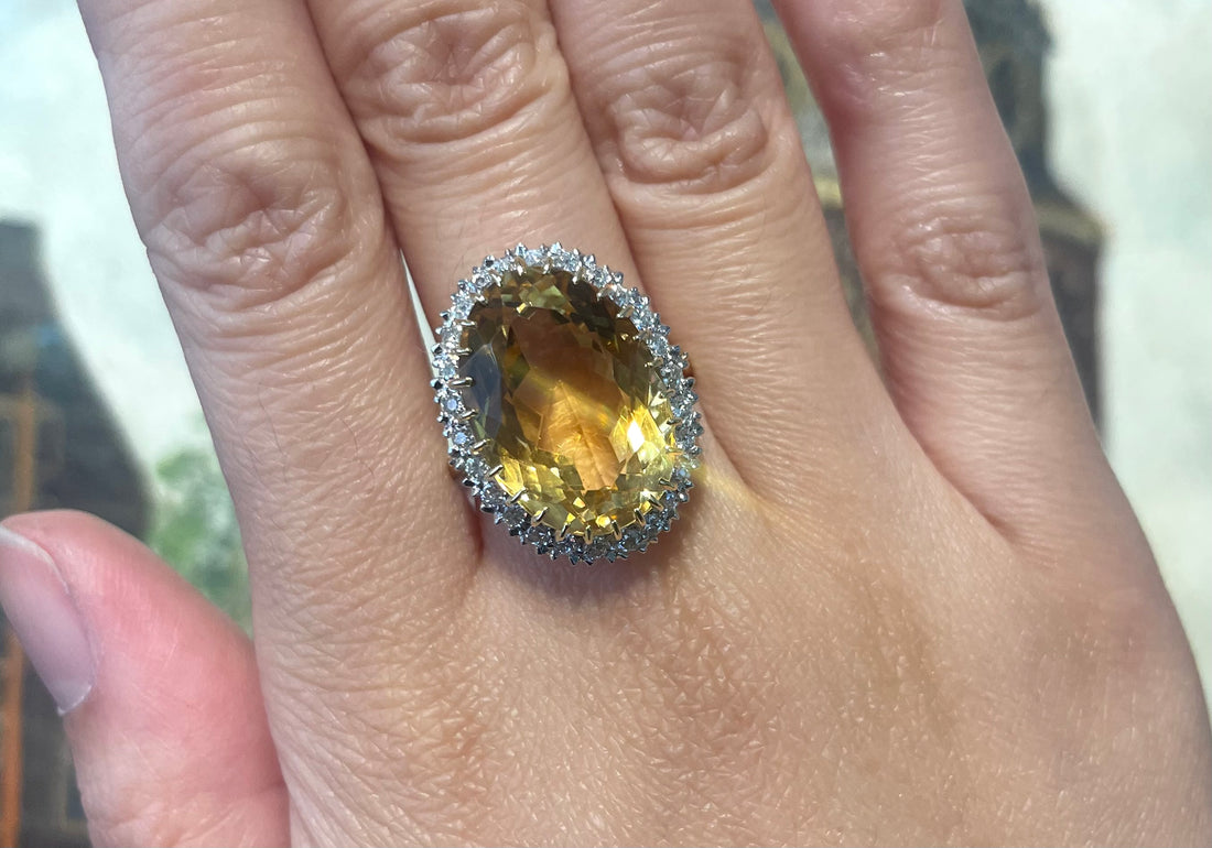 Citrine and diamond ring in 18 carat gold-Vintage Rings-The Antique Ring Shop