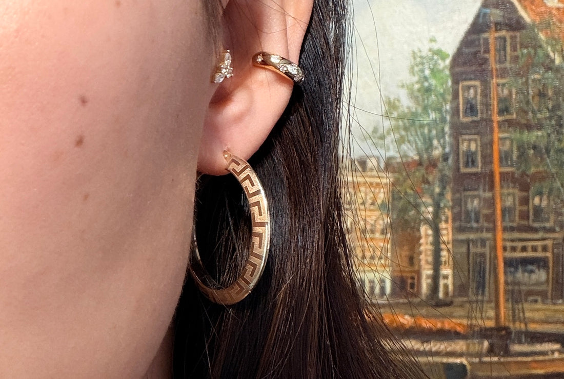 Hoop earrings with a meander-Earrings-The Antique Ring Shop
