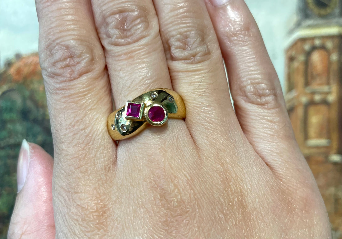 Ruby and diamond ring in 18 carat gold-Vintage Rings-The Antique Ring Shop