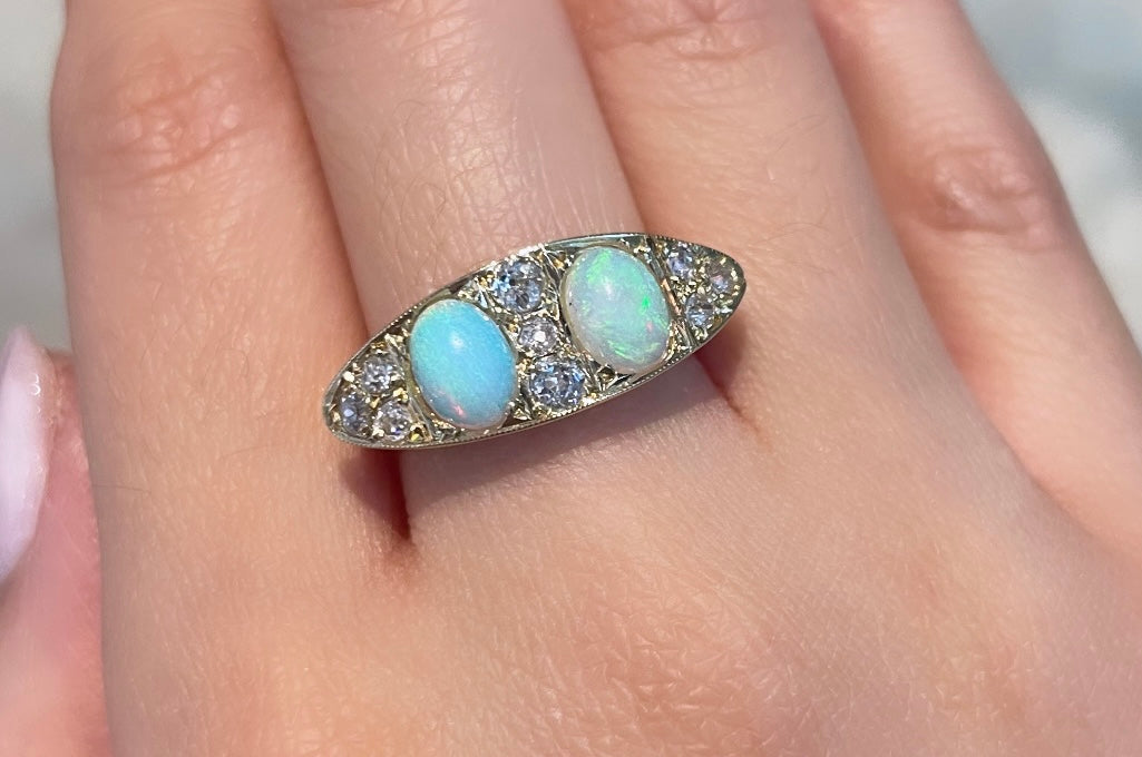 Victorian opal and old cut diamond ring-Antique rings-The Antique Ring Shop