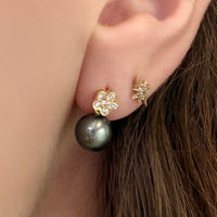 Diamond and grey pearl earrings-Earrings-The Antique Ring Shop