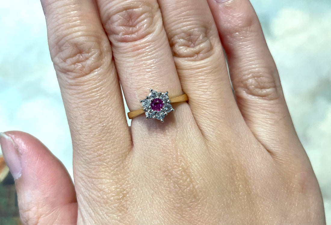 Vintage ruby and diamond cluster ring-engagement rings-The Antique Ring Shop