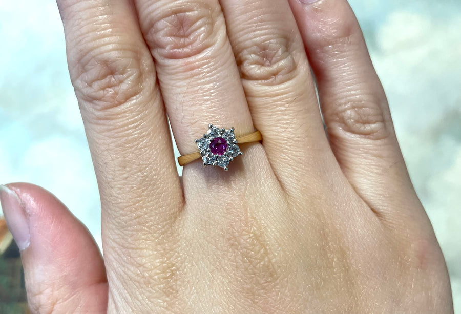 Vintage ruby and diamond cluster ring-engagement rings-The Antique Ring Shop