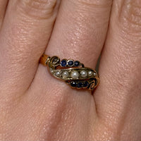 Edwardian sapphire and pearl ring from 1908