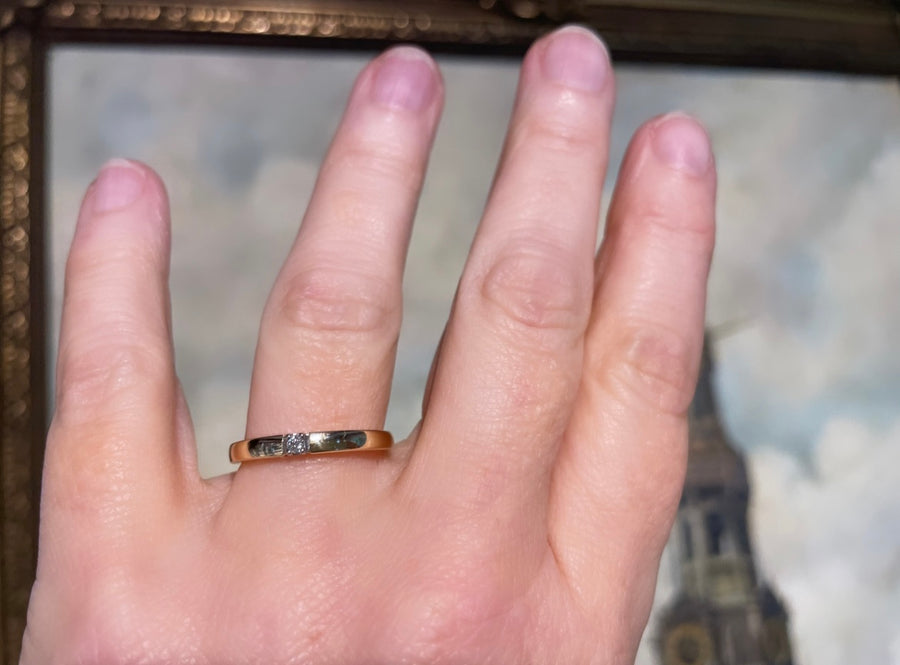 14 carat gold band with diamond-wedding rings-The Antique Ring Shop
