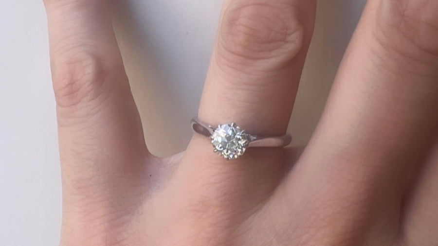 Vintage one carat old cut diamond ring in white gold.-engagement rings-The Antique Ring Shop