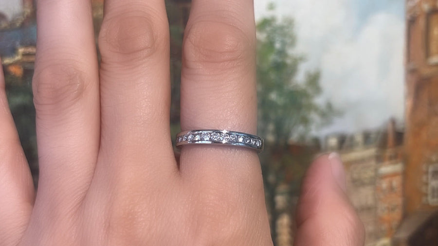 Platinum band with diamonds-engagement rings-The Antique Ring Shop