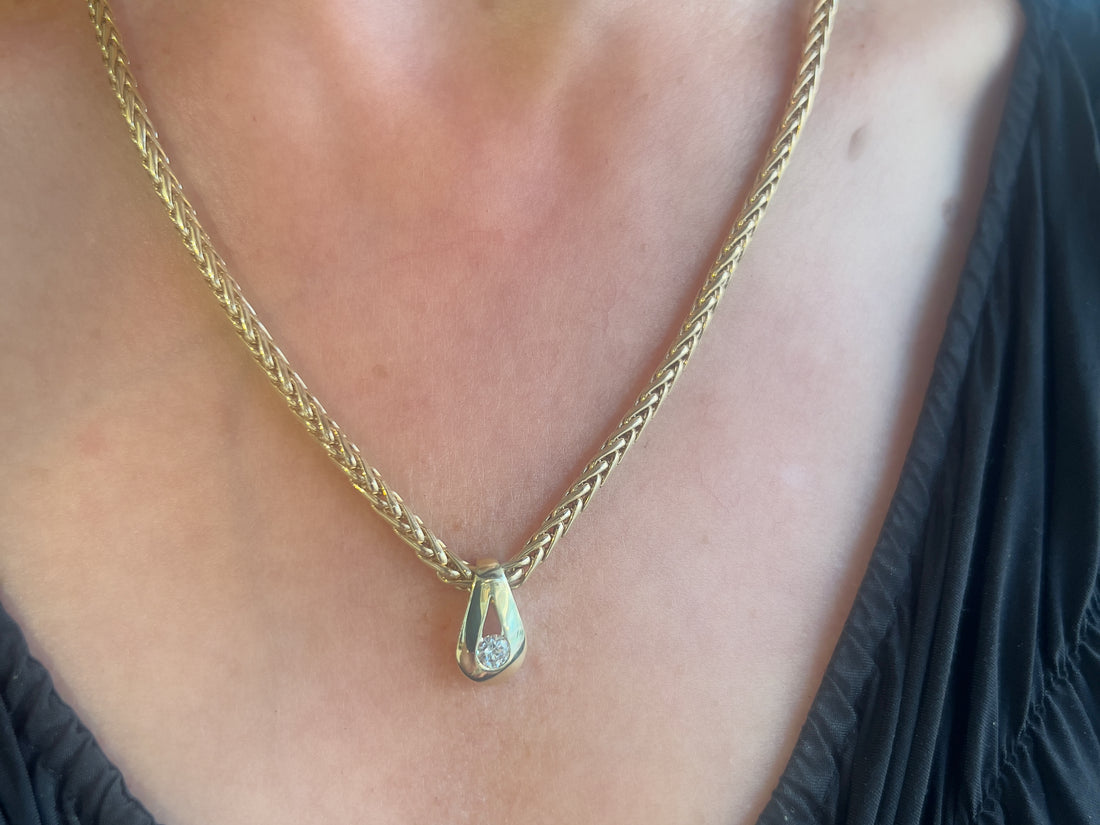 14 carat gold diamond penadant and chain-Pendants-The Antique Ring Shop